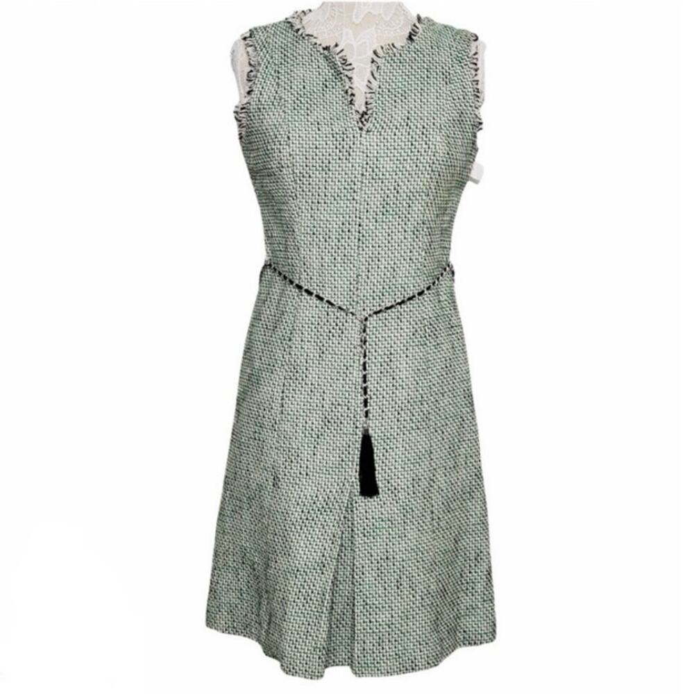 Karl Lagerfeld Green Tweed Fringe Sheath Dress Sz 12 - Picture 1 of 16